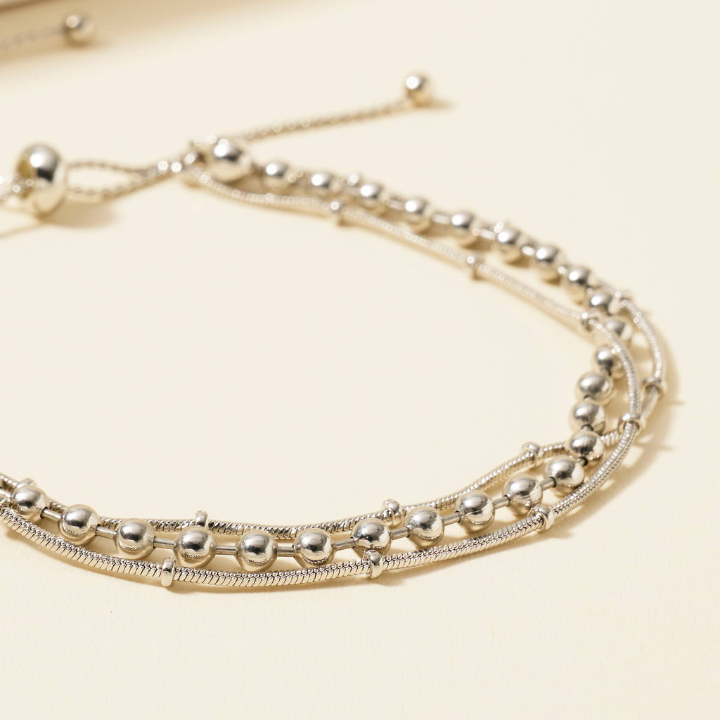 Silver Layered Metal Beaded Bracelet