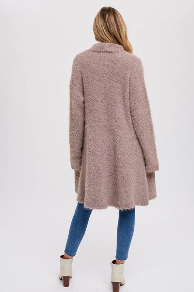 Soft Fuzzy Drape Front Cardigan - MUSHROOM