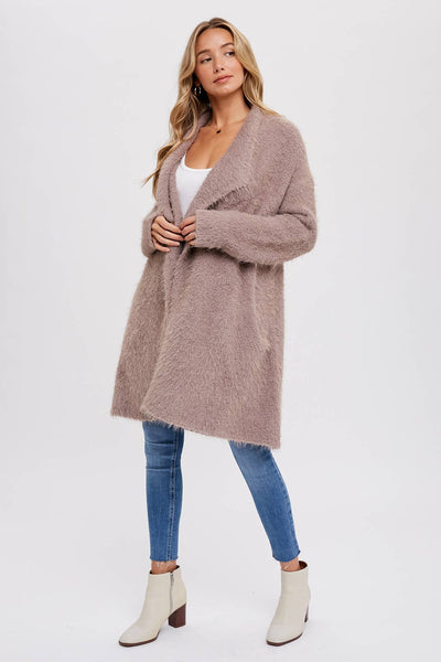 Soft Fuzzy Drape Front Cardigan - MUSHROOM