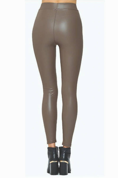 Casual Skinny Fleece Lined Faux Leather Legging - CHOCOLATE