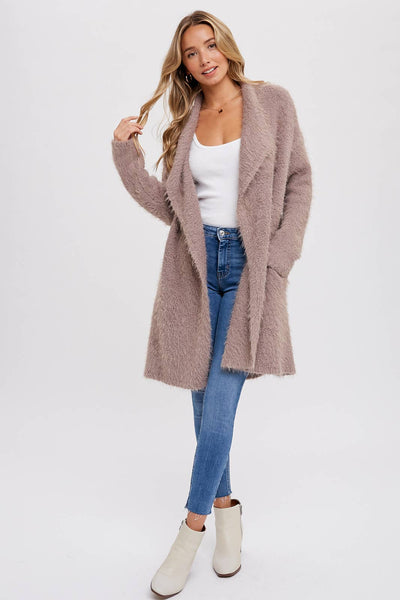 Soft Fuzzy Drape Front Cardigan - MUSHROOM