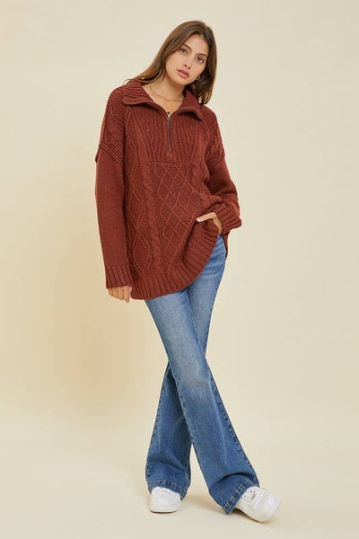 Cable Knit Tunic Sweater - TAUPE