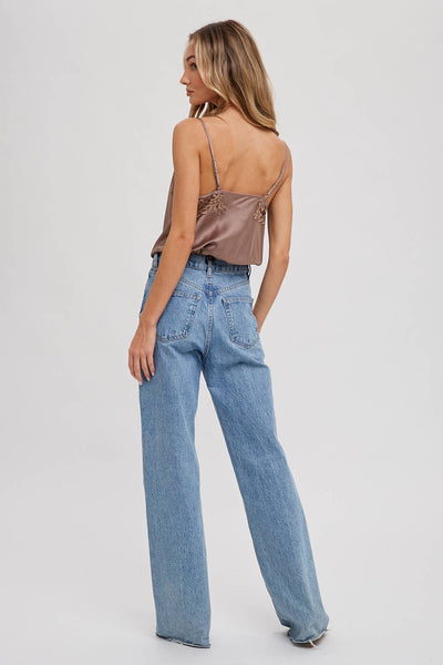 Silky Lace Trim Camisole - MUSHROOM