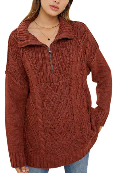 Cable Knit Tunic Sweater - TAUPE