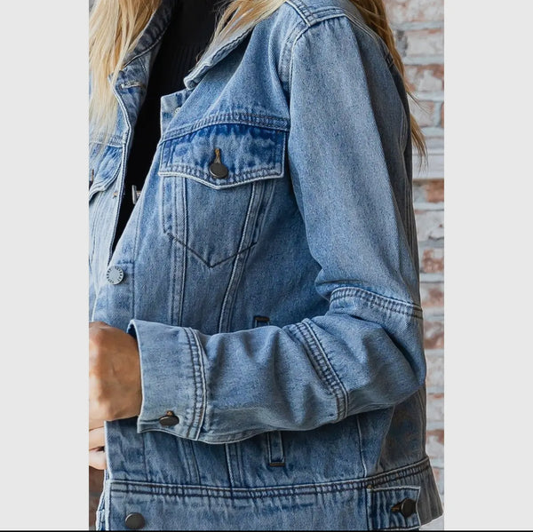 Classic Crop Medium Wash Denim Jacket