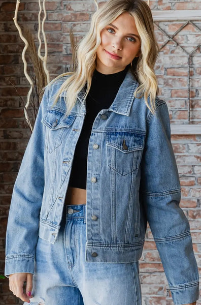 Classic Crop Medium Wash Denim Jacket