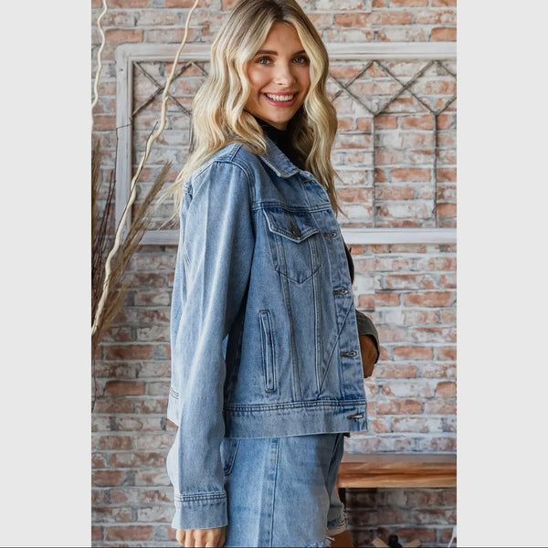 Classic Crop Medium Wash Denim Jacket