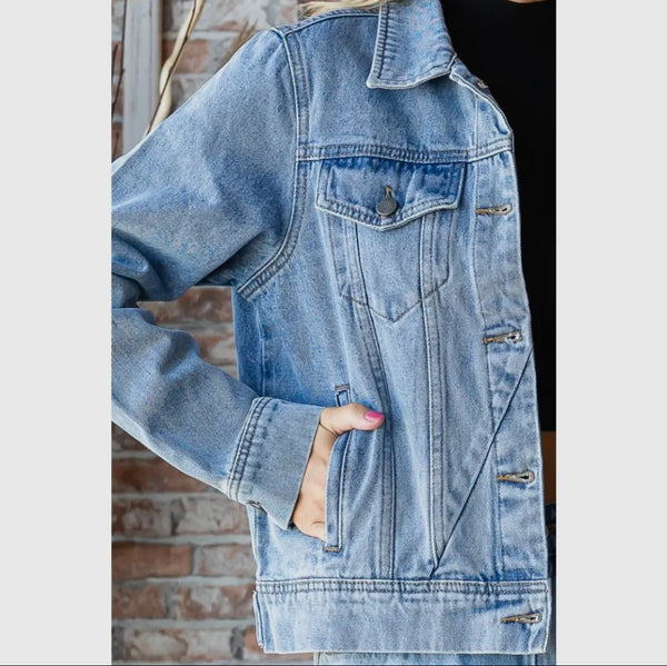 Classic Crop Medium Wash Denim Jacket