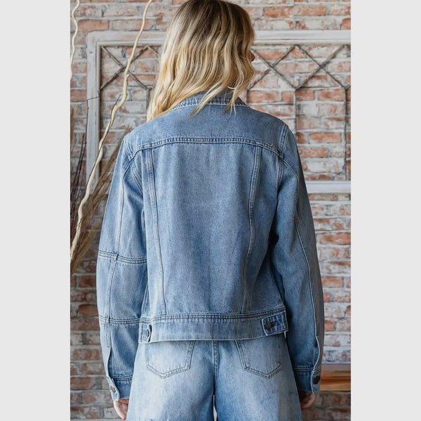 Classic Crop Medium Wash Denim Jacket