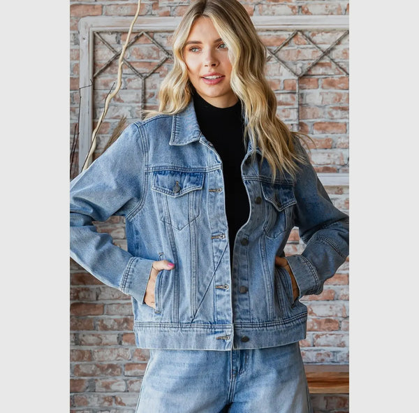 Classic Crop Medium Wash Denim Jacket