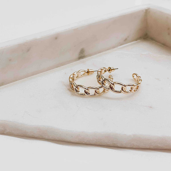 Calista Chain Link Gold Hoop Earrings