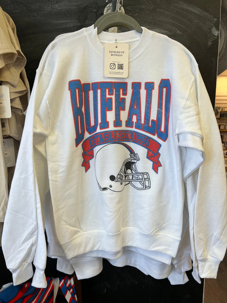 Vintage Buffalo Football White Adult Sweatshirt by Leveled Up Buffalo