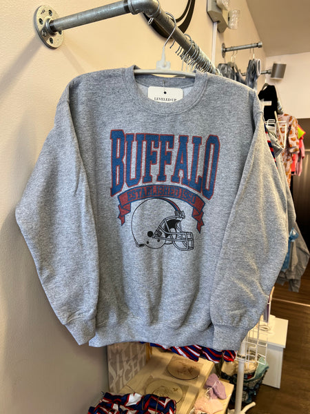 Vintage Buffalo Football Grey Toddler/Kids Sweatshirt by Leveled Up Buffalo