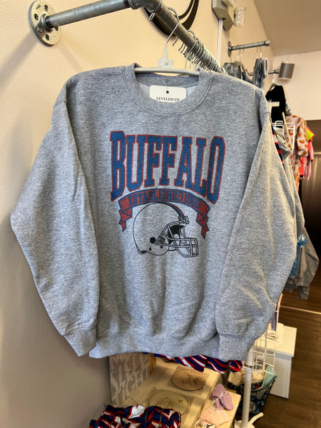 Vintage Buffalo Football Grey Toddler/Kids Sweatshirt by Leveled Up Buffalo