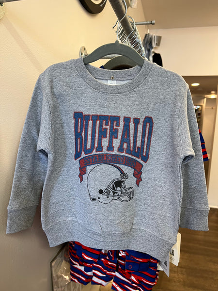 Vintage Buffalo Football Grey Youth Sweatshirt by Leveled Up Buffalo