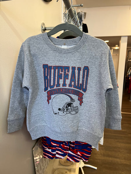 Vintage Buffalo Football Grey Youth Sweatshirt by Leveled Up Buffalo
