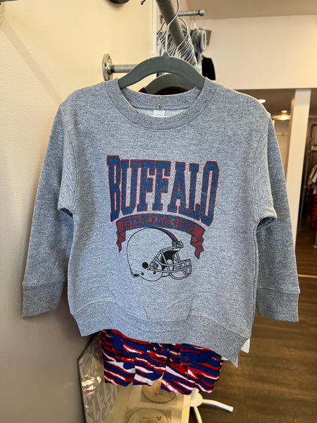 Vintage Buffalo Football Grey Youth Sweatshirt by Leveled Up Buffalo