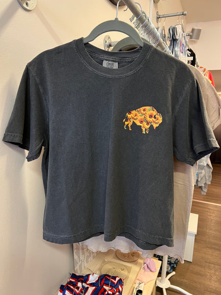 Sunflower Buffalo Crop Tee - MyMark Designs