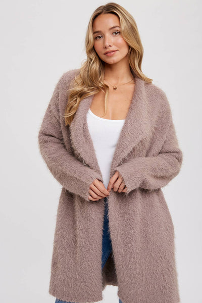 Soft Fuzzy Drape Front Cardigan - MUSHROOM