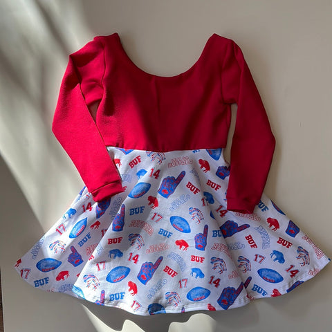 Let’s Go Buffalo Long Sleeve Twirl Dress (Red Bodice) by DOODLE & JACK