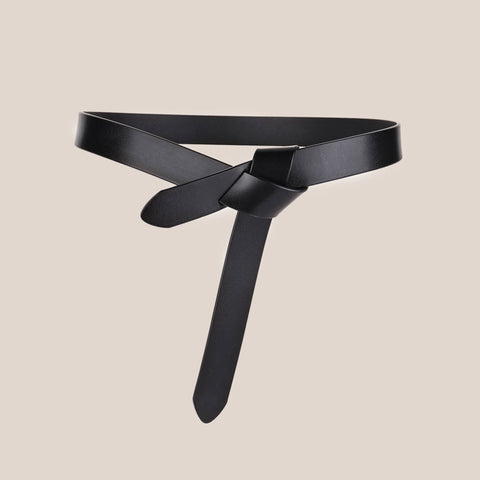 Black Skinny Leather Slit Belt