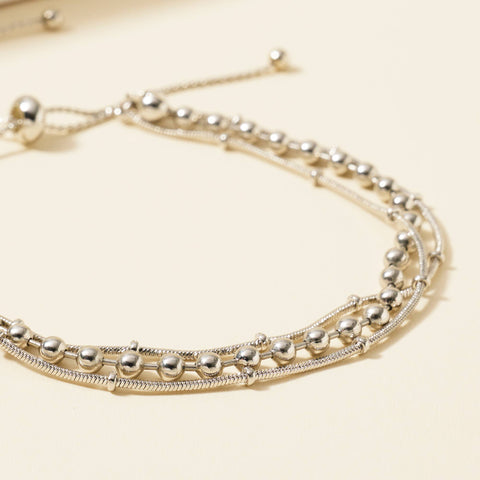 Silver Layered Metal Beaded Bracelet
