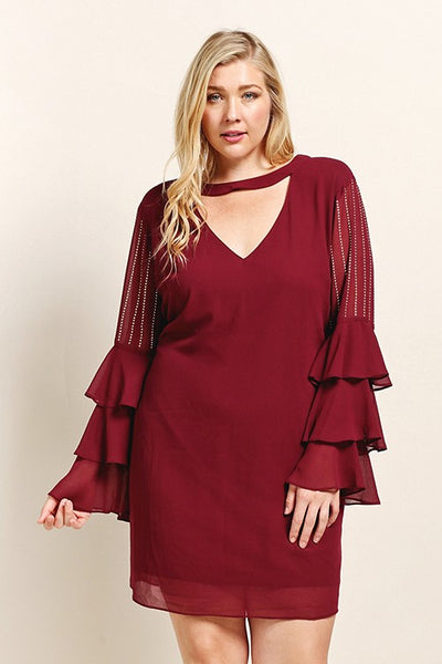 Get On Your Feet Ruffle Sleeve Deep Berry Dress