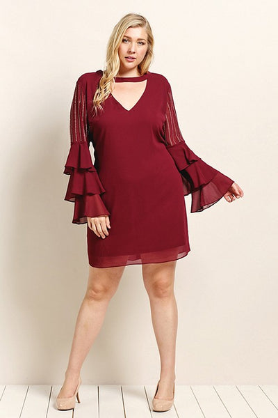 Get On Your Feet Ruffle Sleeve Deep Berry Dress