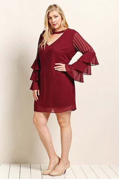 Get On Your Feet Ruffle Sleeve Deep Berry Dress