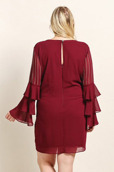 Get On Your Feet Ruffle Sleeve Deep Berry Dress