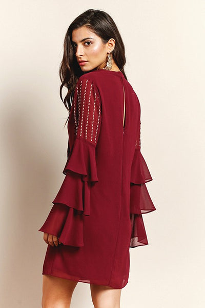 Get On Your Feet Ruffle Sleeve Deep Berry Dress