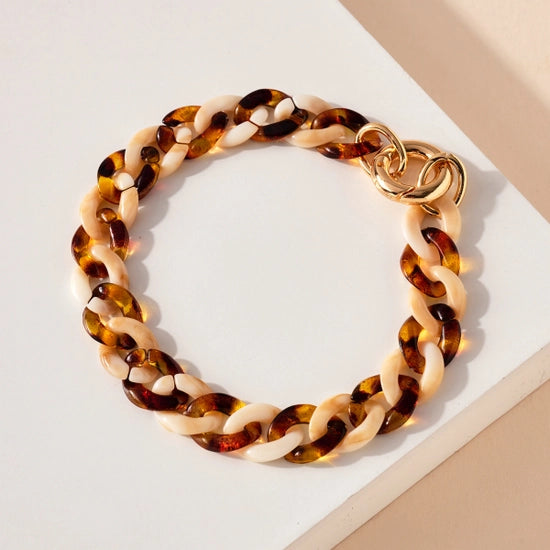 Brown Two Toned Resin Chain Bracelet