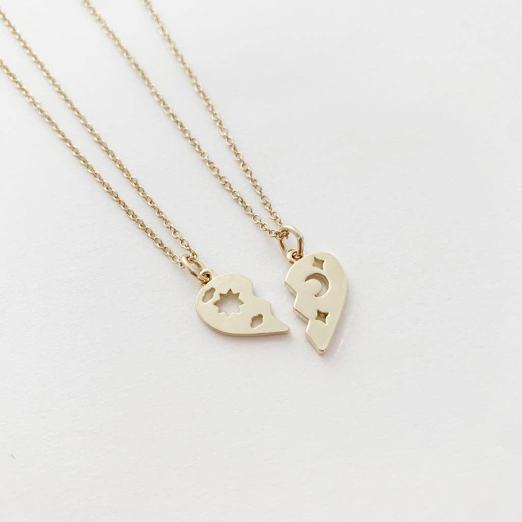 Gold BFF Heart Set Necklace Duo