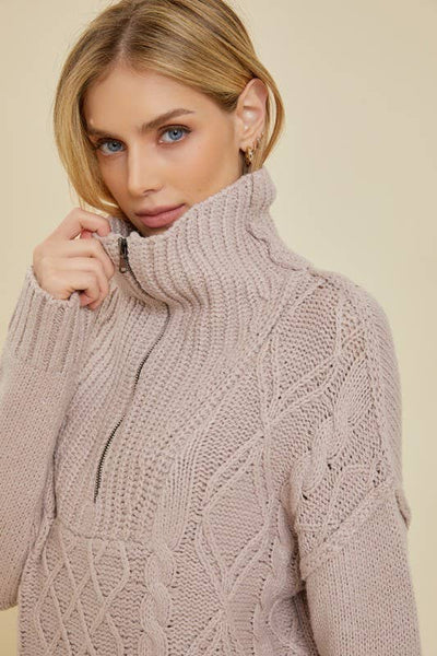 Cable Knit Tunic Sweater - TAUPE