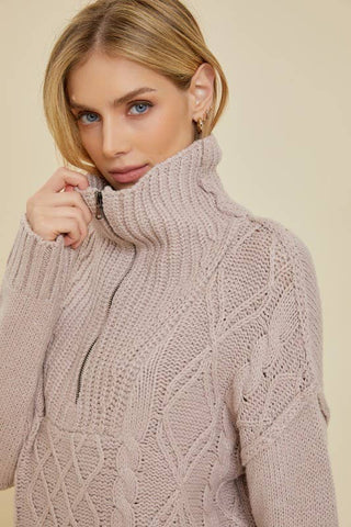 Cable Knit Tunic Sweater - TAUPE