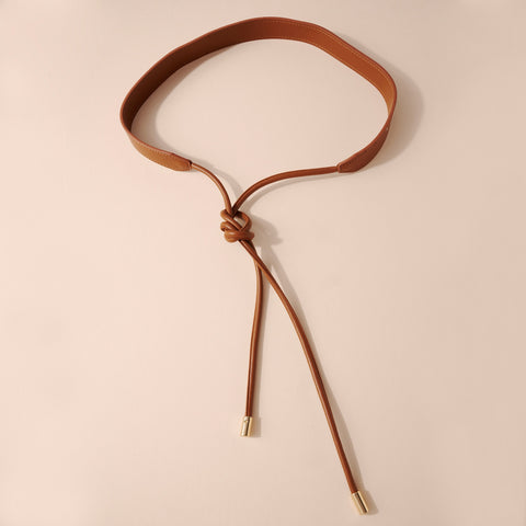 Brown Faux Leather Self Tie Belt