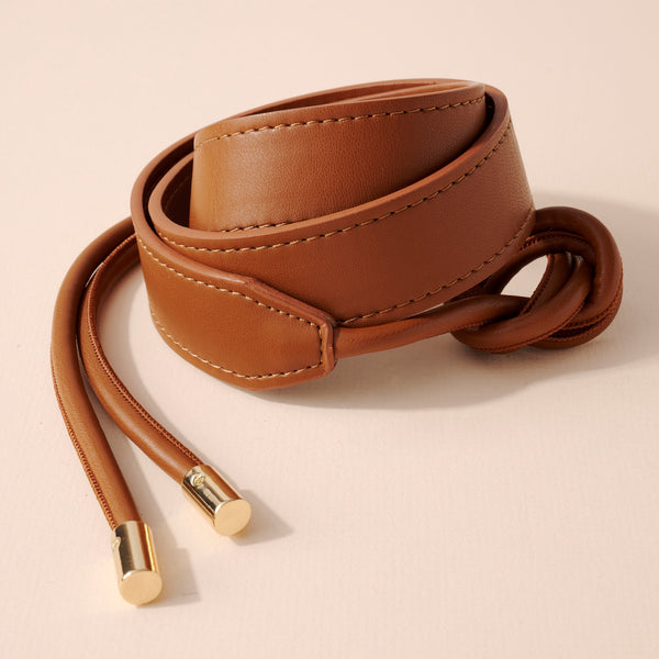Brown Faux Leather Self Tie Belt